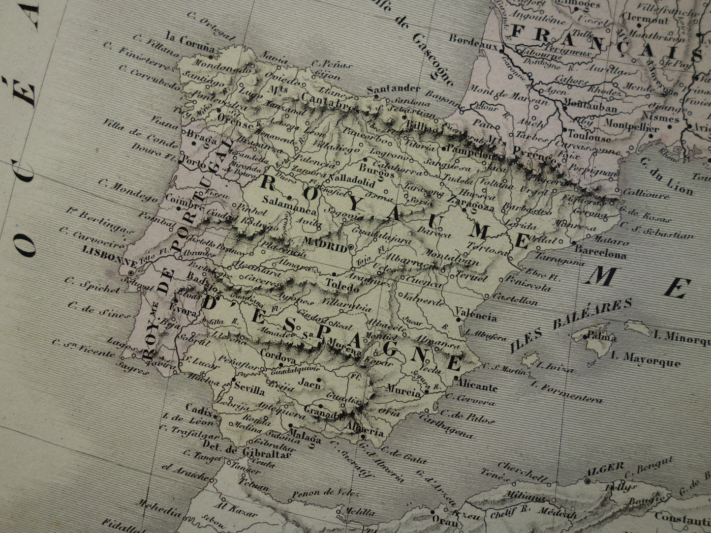 EUROPE Large old map continent Europe antique map from 1858 Vintage French map