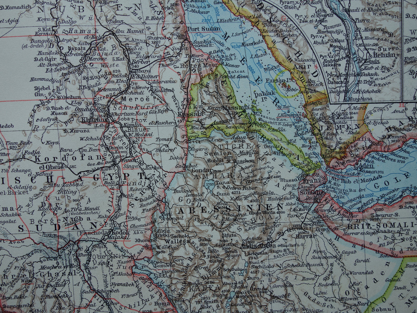 Old map of Northeast Africa 1928 vintage German map Egypt Horn of Africa Ethiopia Suez Canal