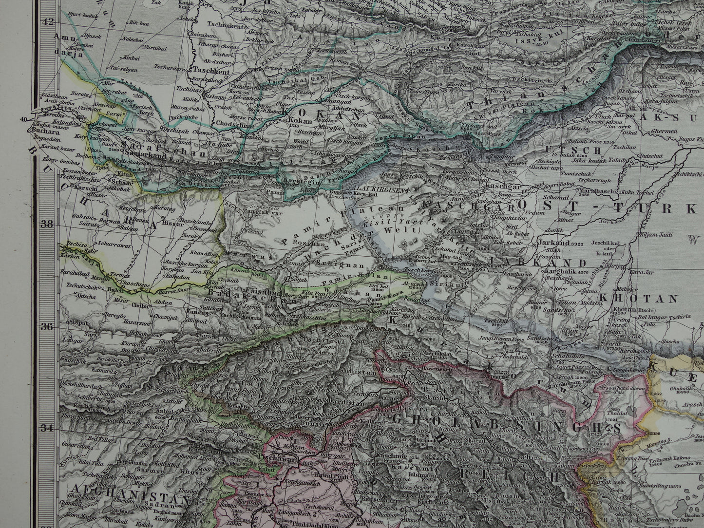 CENTRAL ASIA old map of Tibet Kashmir Turkestan Himalaya antique German map Uzbekistan Kyrgyzstan Tajikistan