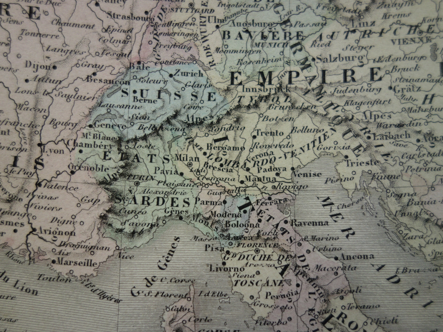 EUROPE Large old map continent Europe antique map from 1858 Vintage French map