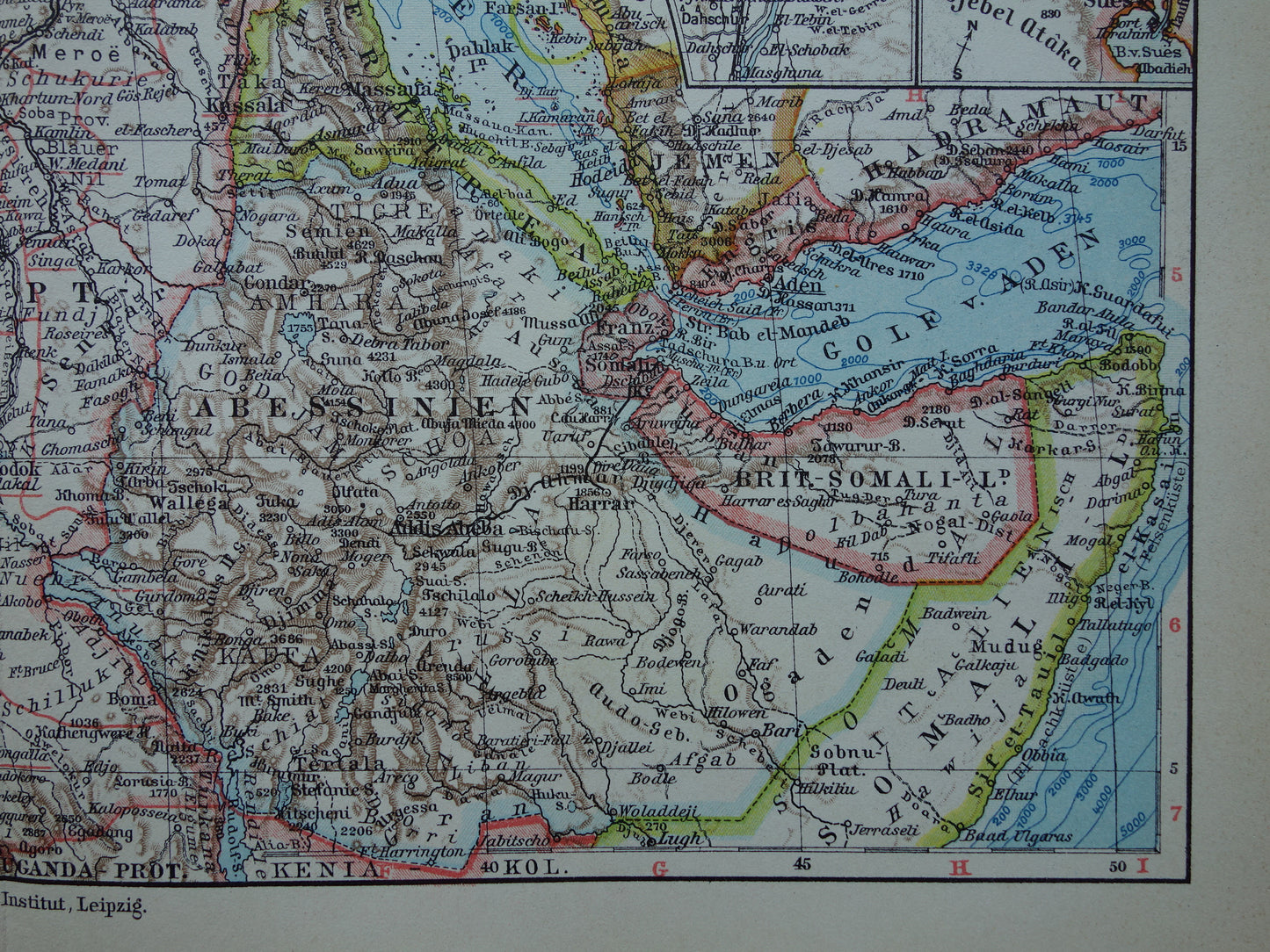 Old map of Northeast Africa 1928 vintage German map Egypt Horn of Africa Ethiopia Suez Canal