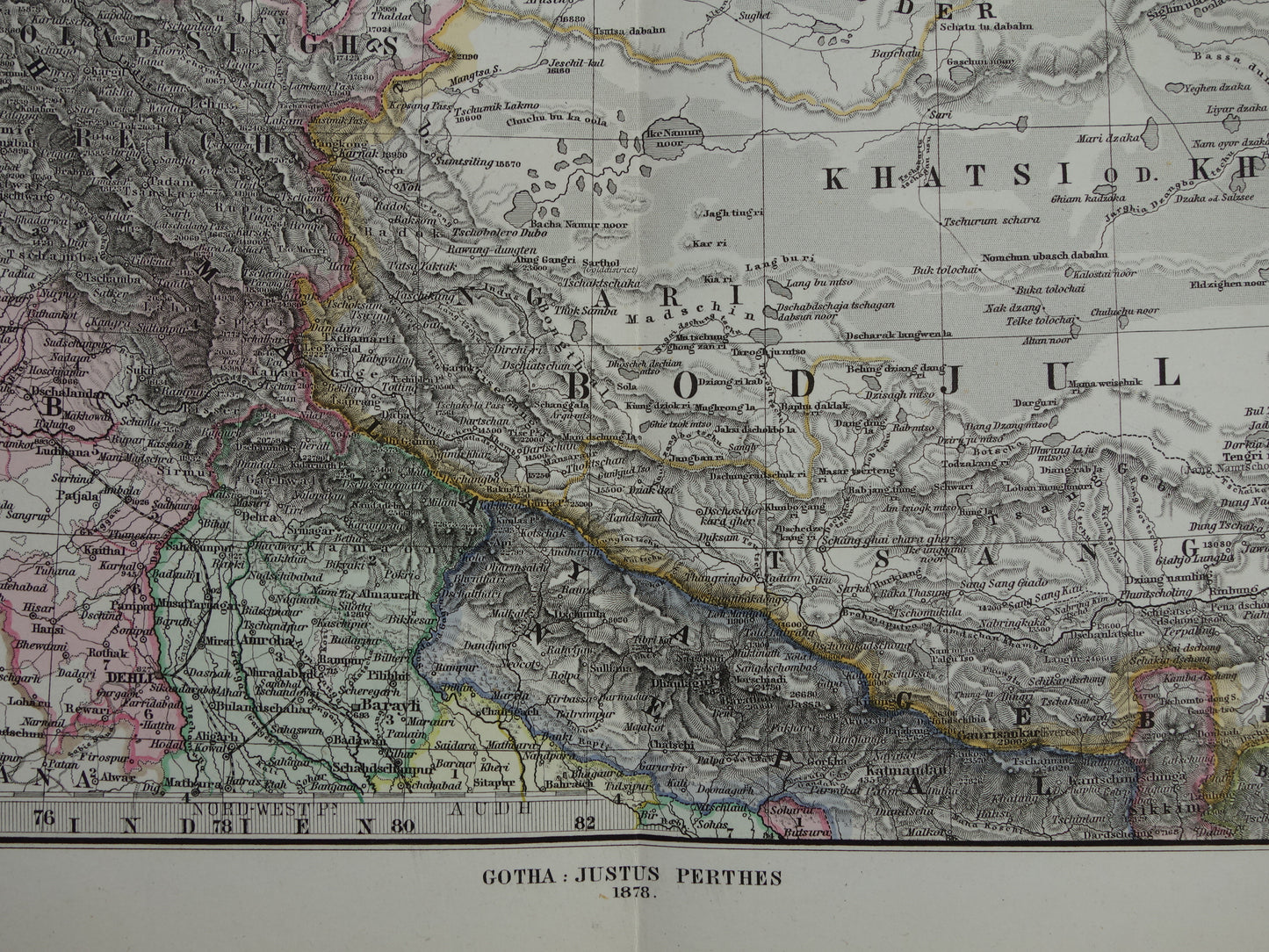 CENTRAL ASIA old map of Tibet Kashmir Turkestan Himalaya antique German map Uzbekistan Kyrgyzstan Tajikistan