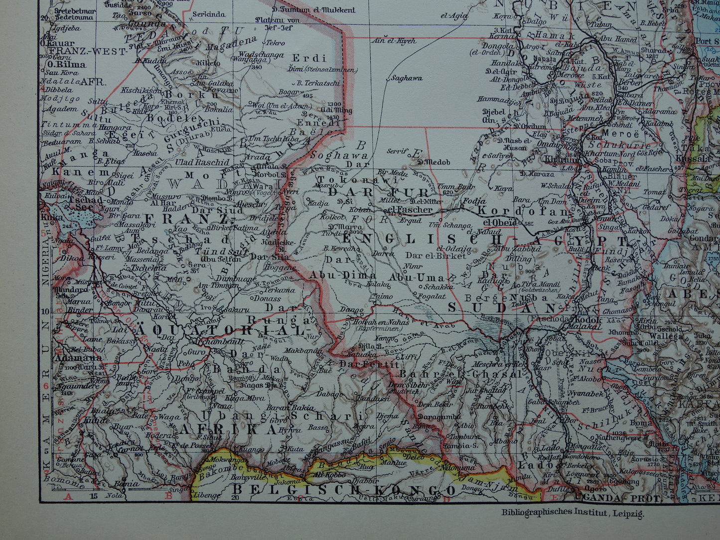 Old map of Northeast Africa 1928 vintage German map Egypt Horn of Africa Ethiopia Suez Canal