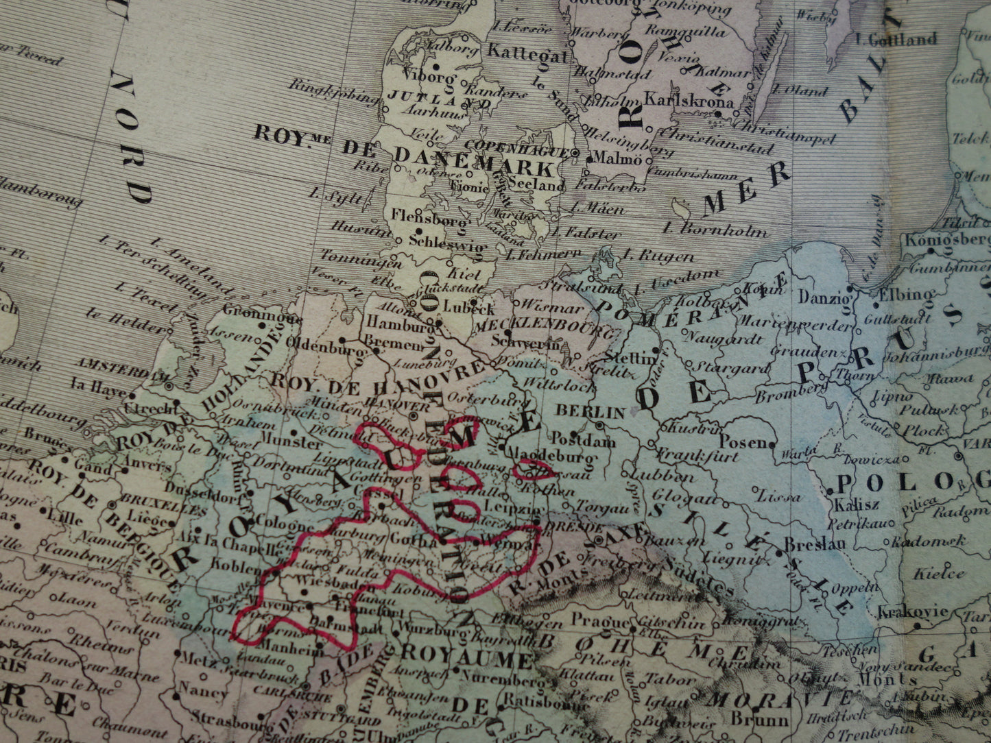 EUROPE Large old map continent Europe antique map from 1858 Vintage French map