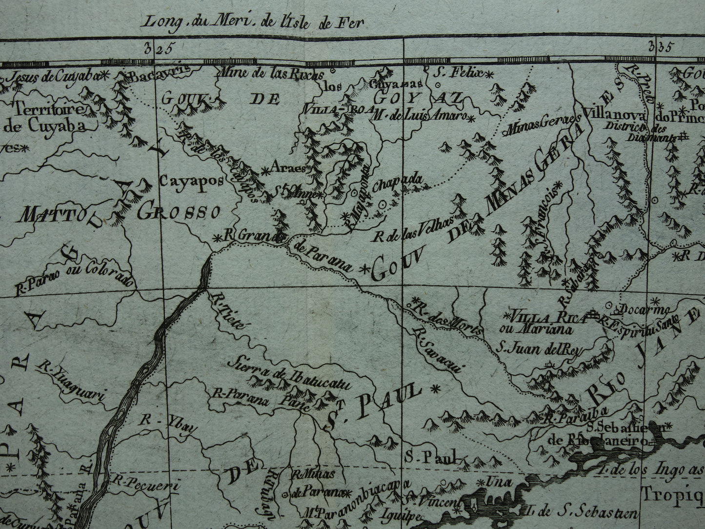 BRASILIEN &amp; URUGUAY Alte Karte von Südostbrasilien Originale französische Bonne-Karte aus dem Jahr 1784