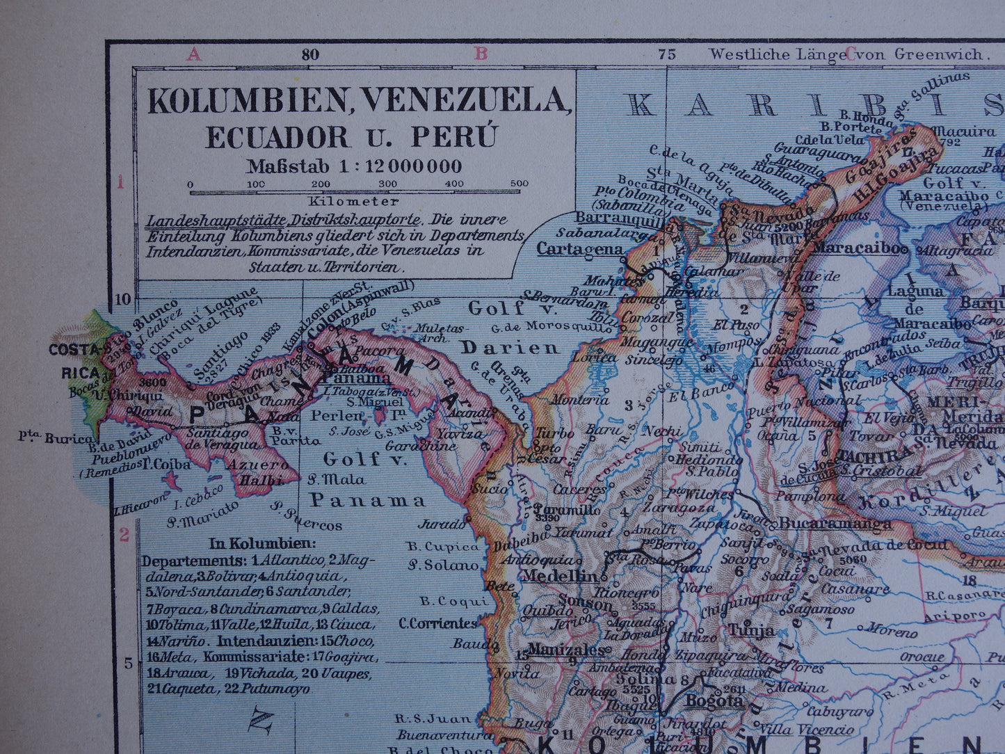 Old map Venezuela Colombia Ecuador Peru historical map old vintage maps