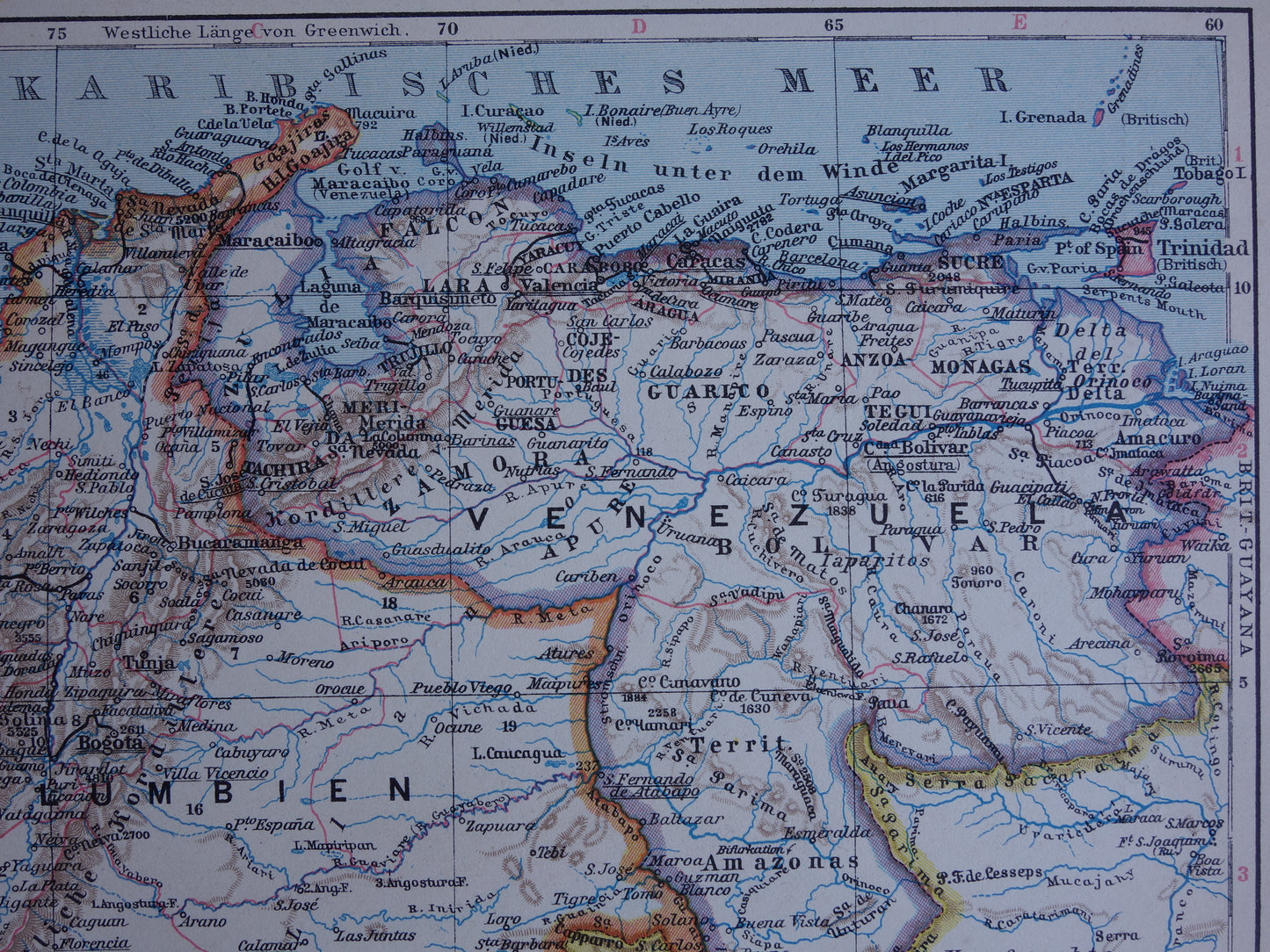 Old map Venezuela Colombia Ecuador Peru historical map old vintage maps