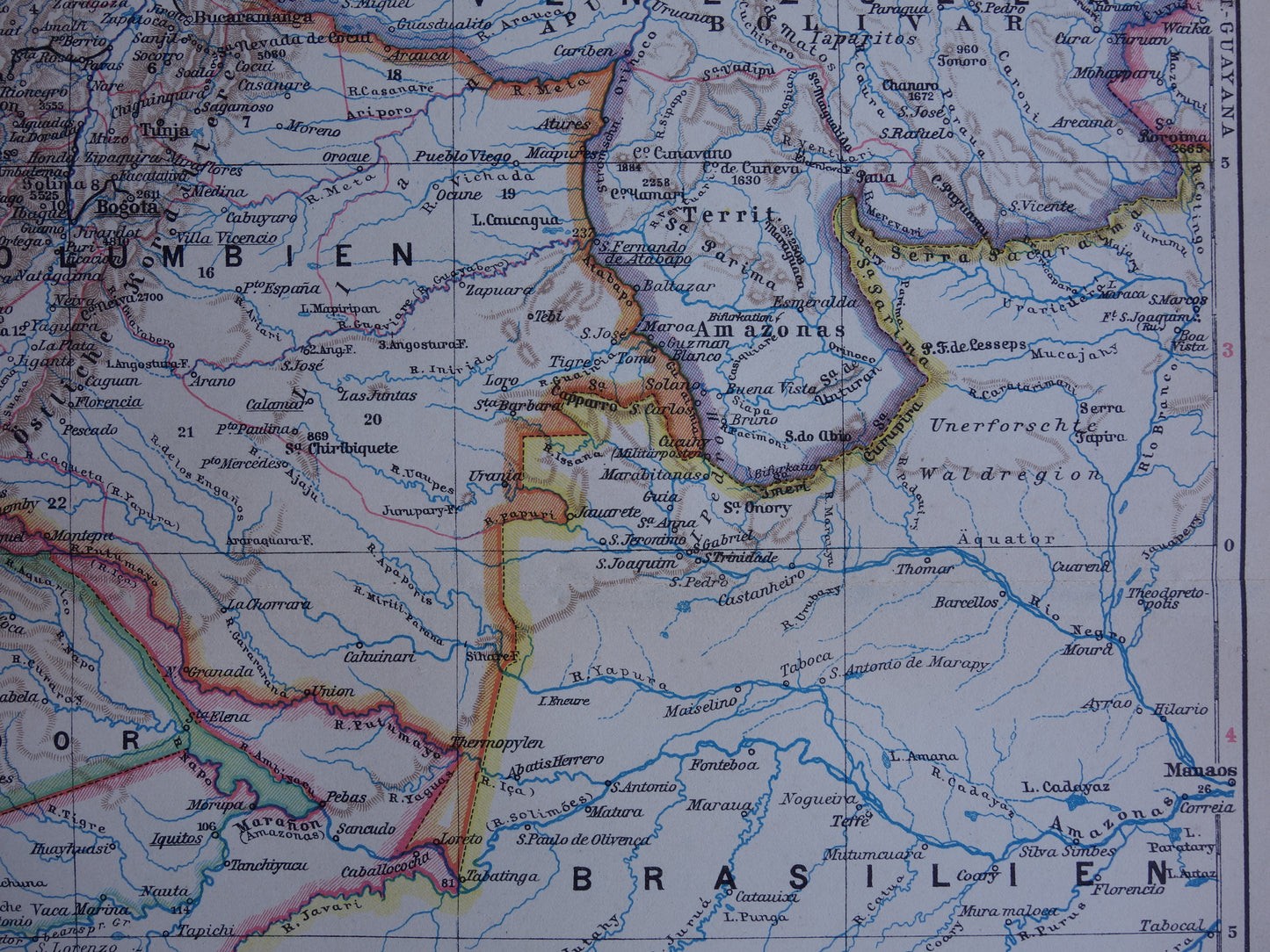 Old map Venezuela Colombia Ecuador Peru historical map old vintage maps