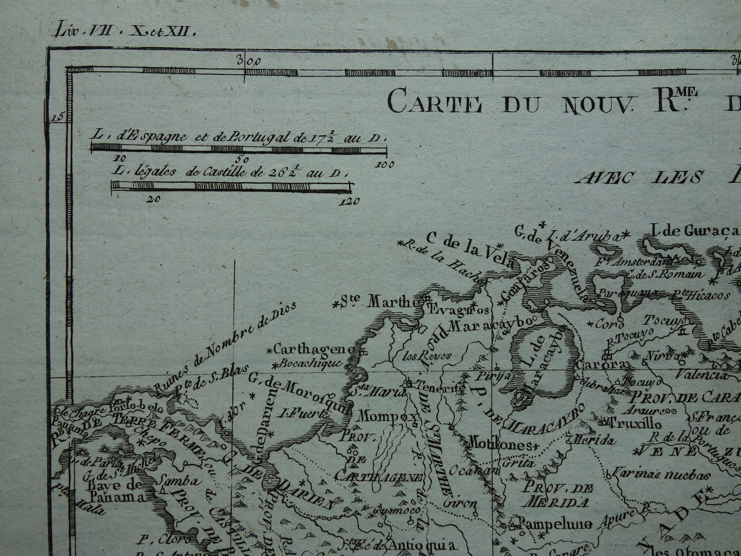 VENEZUELA Old map of northern South America with Suriname Original vintage French Bonne map from 1784 Colombia