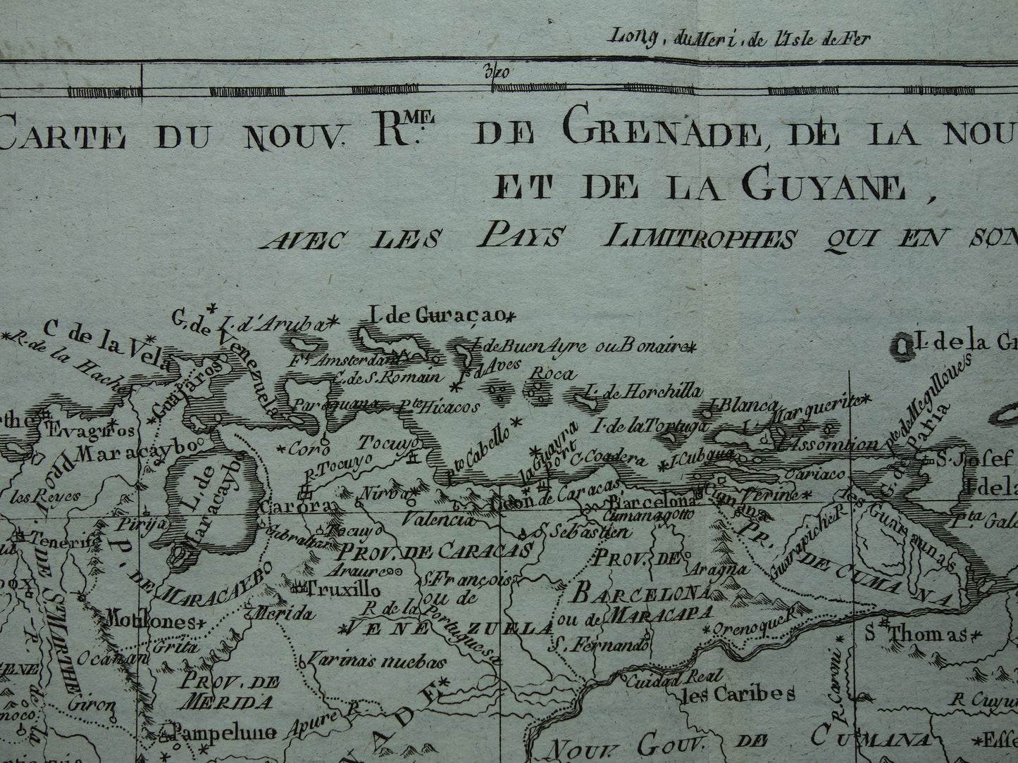 VENEZUELA Old map of northern South America with Suriname Original vintage French Bonne map from 1784 Colombia