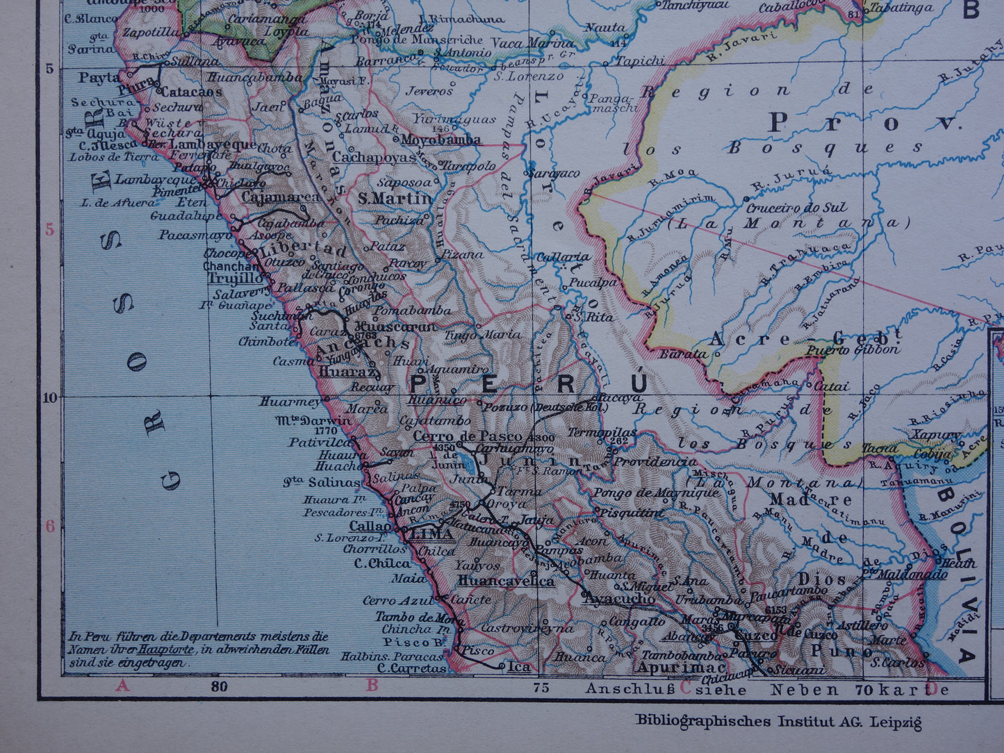 Old map Venezuela Colombia Ecuador Peru historical map old vintage maps
