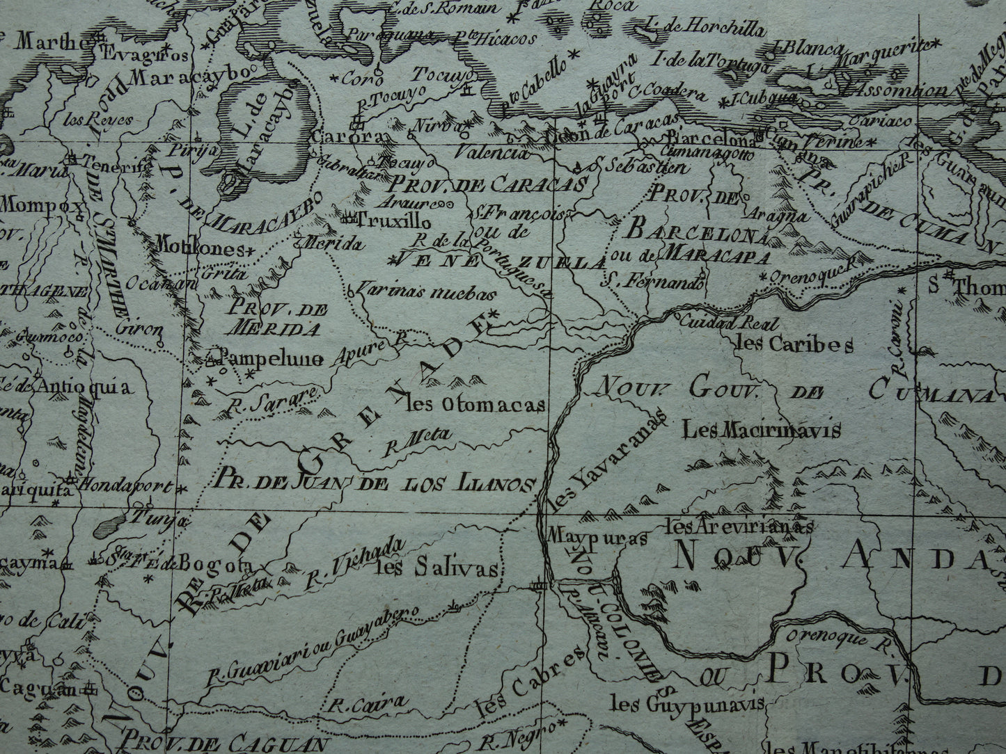 VENEZUELA Old map of northern South America with Suriname Original vintage French Bonne map from 1784 Colombia