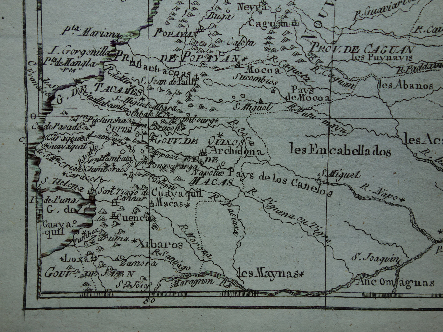 VENEZUELA Old map of northern South America with Suriname Original vintage French Bonne map from 1784 Colombia