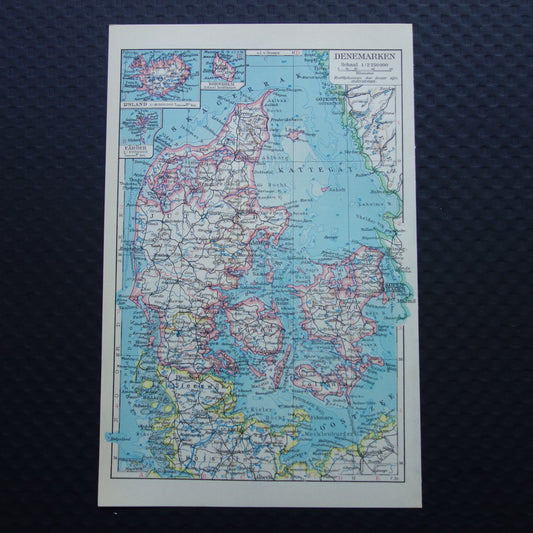 DENEMARKEN oude Nederlandse kleine kaart van Denemarken uit 1933 originele vintage landkaart