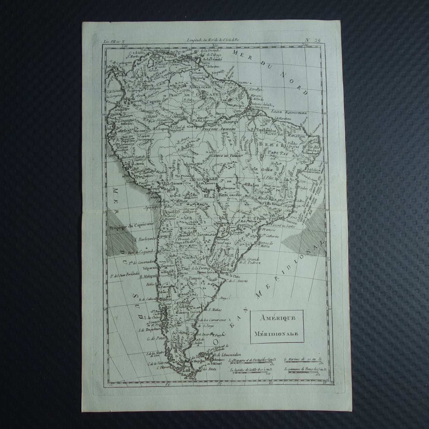 Oude landkaart van Zuid-Amerika Originele antieke Franse Bonne kaart uit 1784 continent Zuid-Amerika