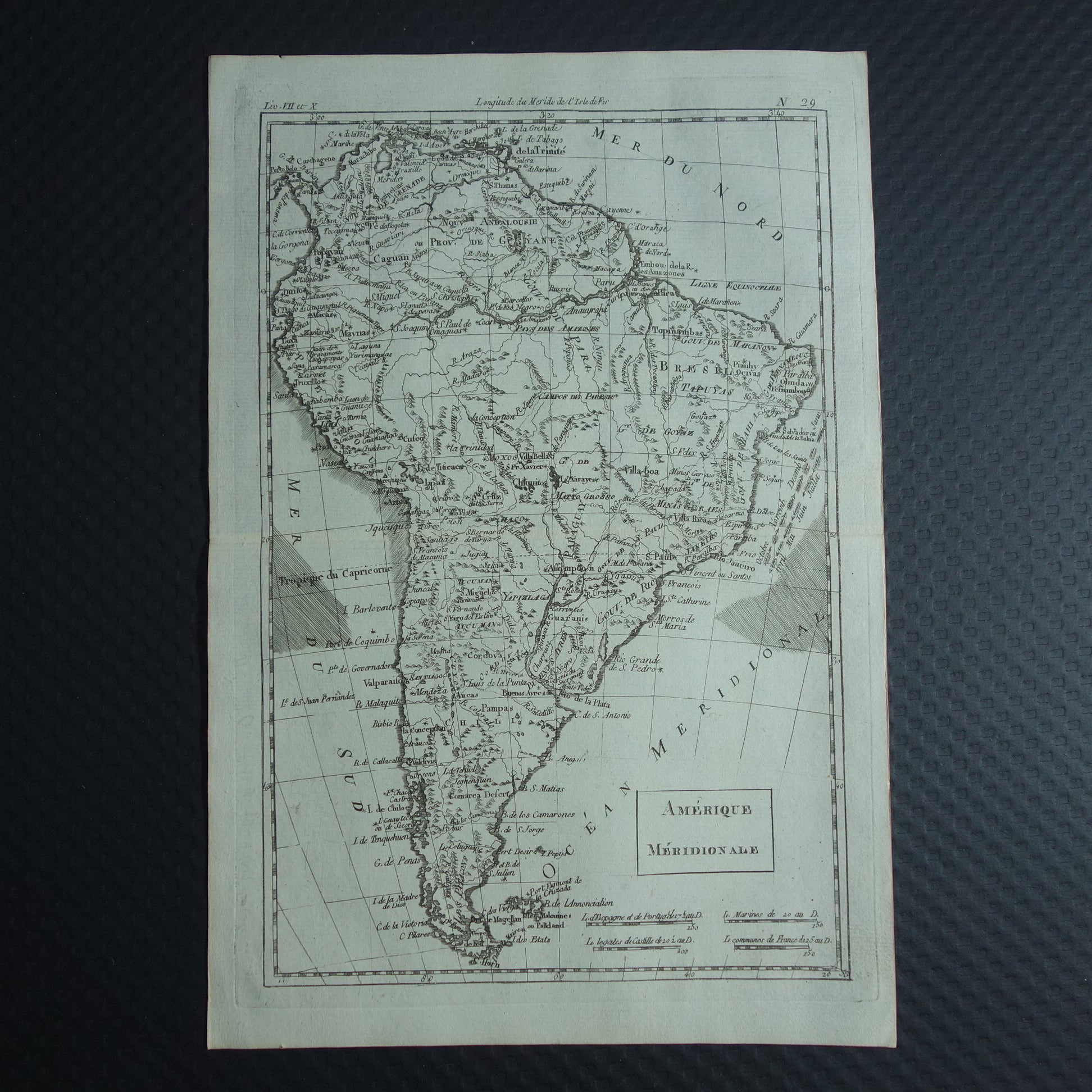 Oude landkaart van Zuid-Amerika Originele antieke Franse Bonne kaart uit 1784 continent Zuid-Amerika