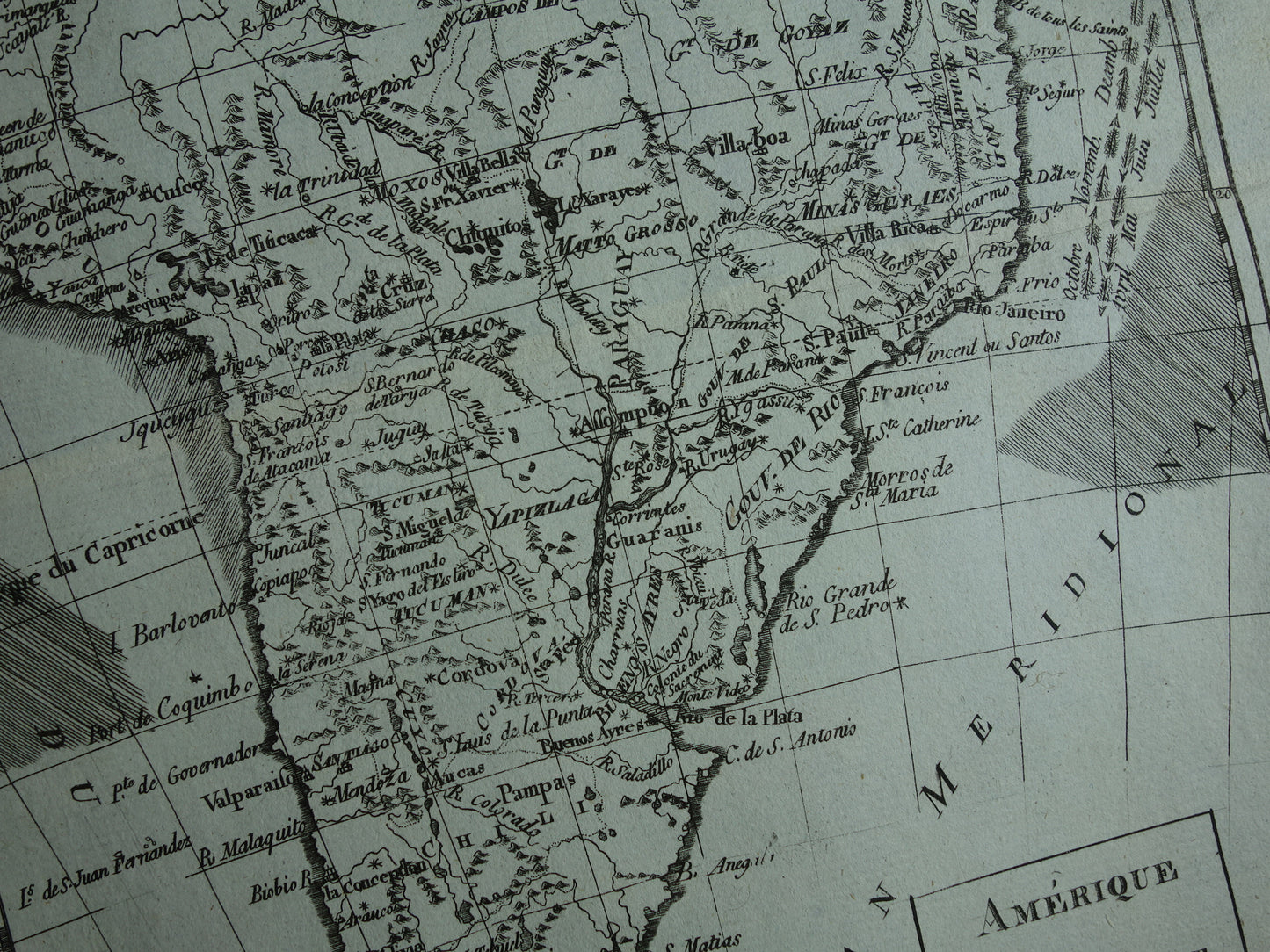 Oude landkaart van Zuid-Amerika Originele antieke Franse Bonne kaart uit 1784 continent Zuid-Amerika
