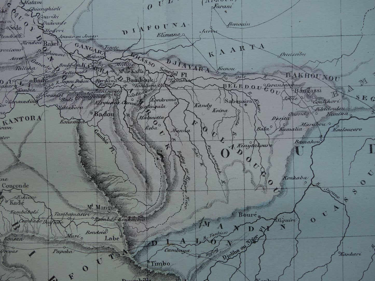 West Africa antique map - Hand-colored old French map of Gambia Mali Senegal Guinea
