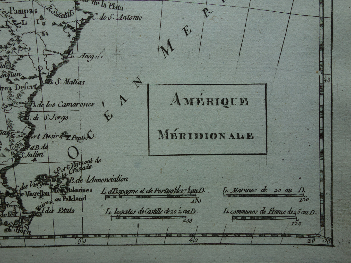 Oude landkaart van Zuid-Amerika Originele antieke Franse Bonne kaart uit 1784 continent Zuid-Amerika
