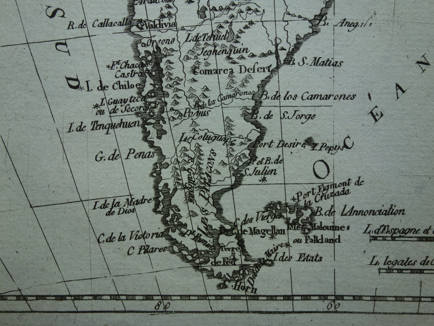 Oude landkaart van Zuid-Amerika Originele antieke Franse Bonne kaart uit 1784 continent Zuid-Amerika