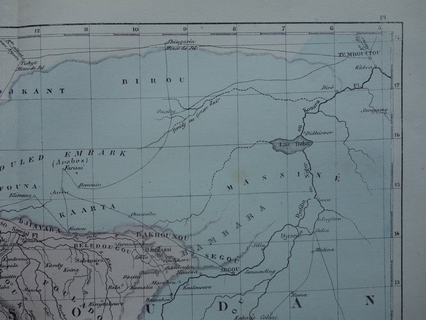 West Africa antique map - Hand-colored old French map of Gambia Mali Senegal Guinea