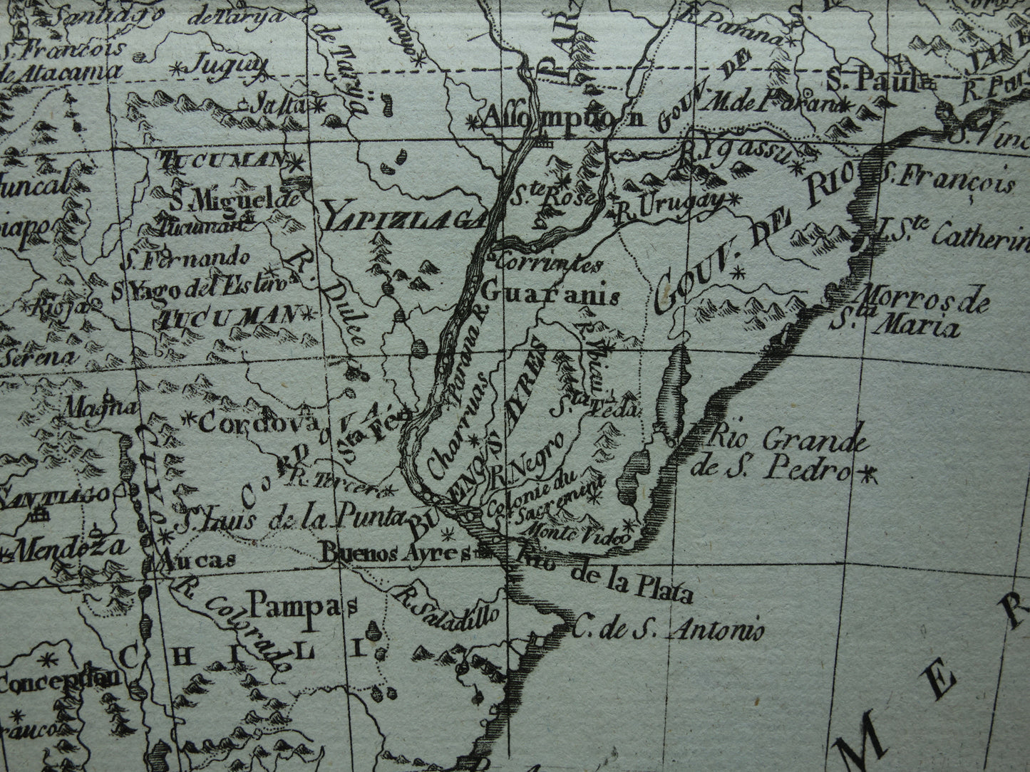 Oude landkaart van Zuid-Amerika Originele antieke Franse Bonne kaart uit 1784 continent Zuid-Amerika