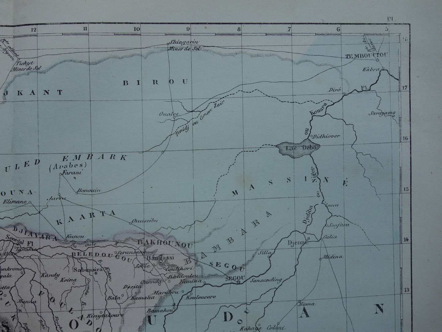 West Africa antique map - Hand-colored old French map of Gambia Mali Senegal Guinea