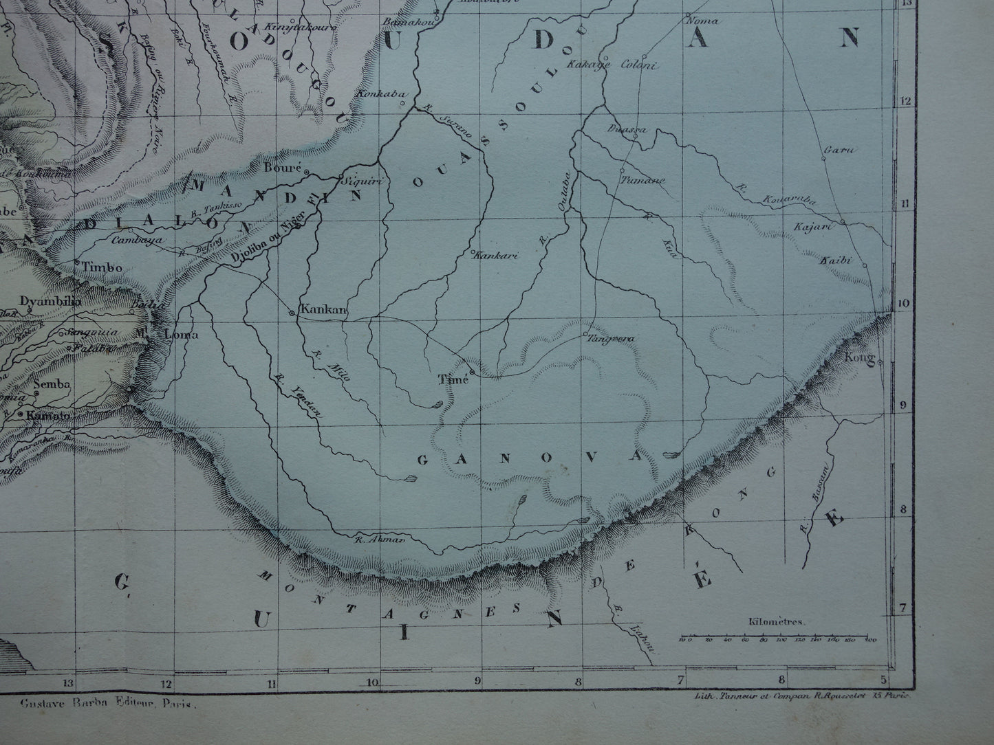 West Africa antique map - Hand-colored old French map of Gambia Mali Senegal Guinea