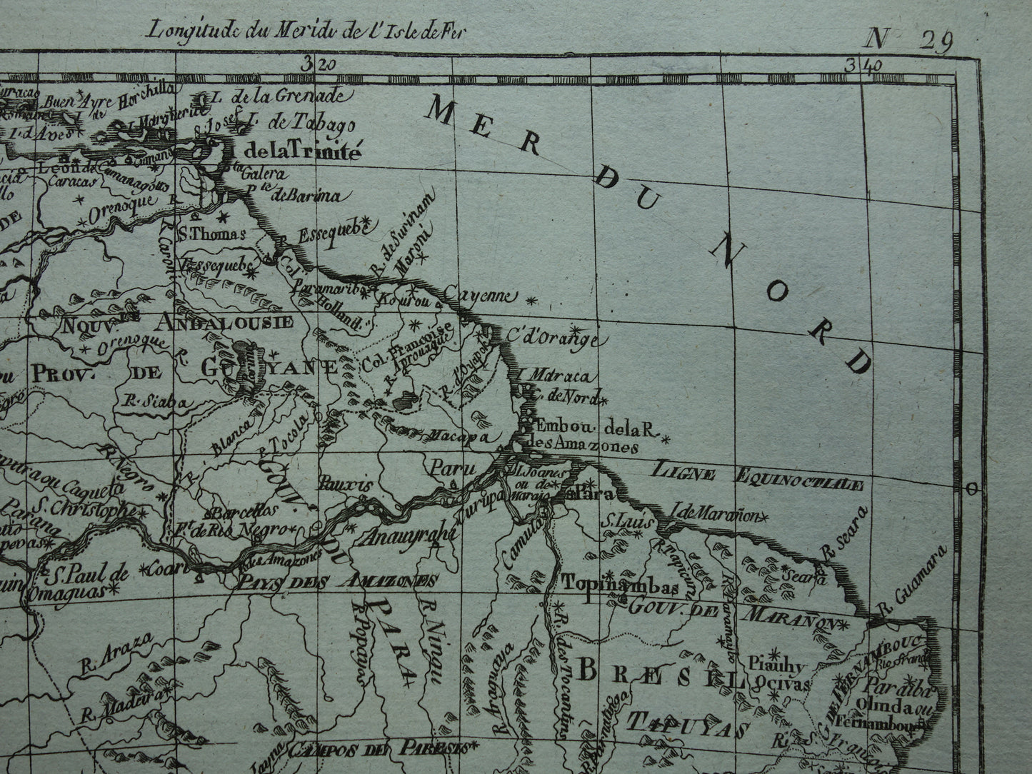 Oude landkaart van Zuid-Amerika Originele antieke Franse Bonne kaart uit 1784 continent Zuid-Amerika