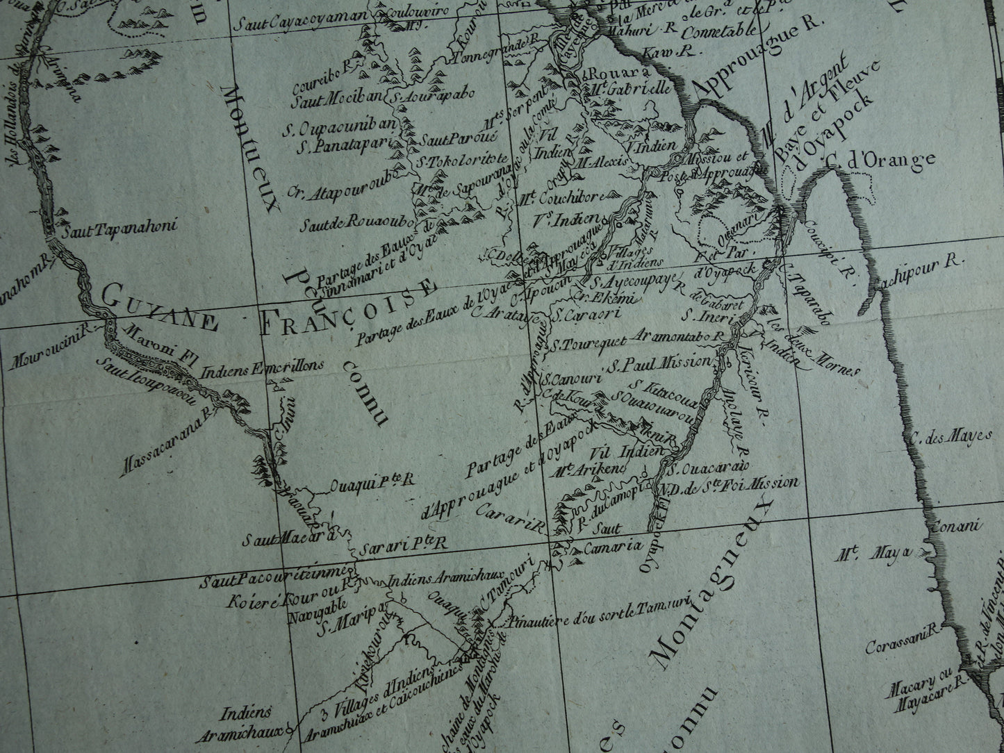 FRENCH GUIANA Old map of French Guiana with Suriname Original vintage French Bonne map from 1784