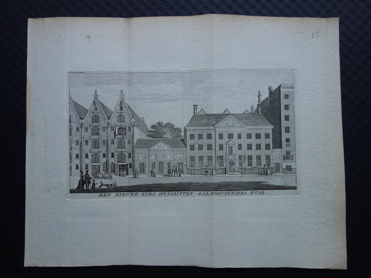 Old print of Nieuwezijds Huiszittenhuis in Amsterdam Original antique engraving Prinsengracht 235-237 Historical cityscape Vintage Print