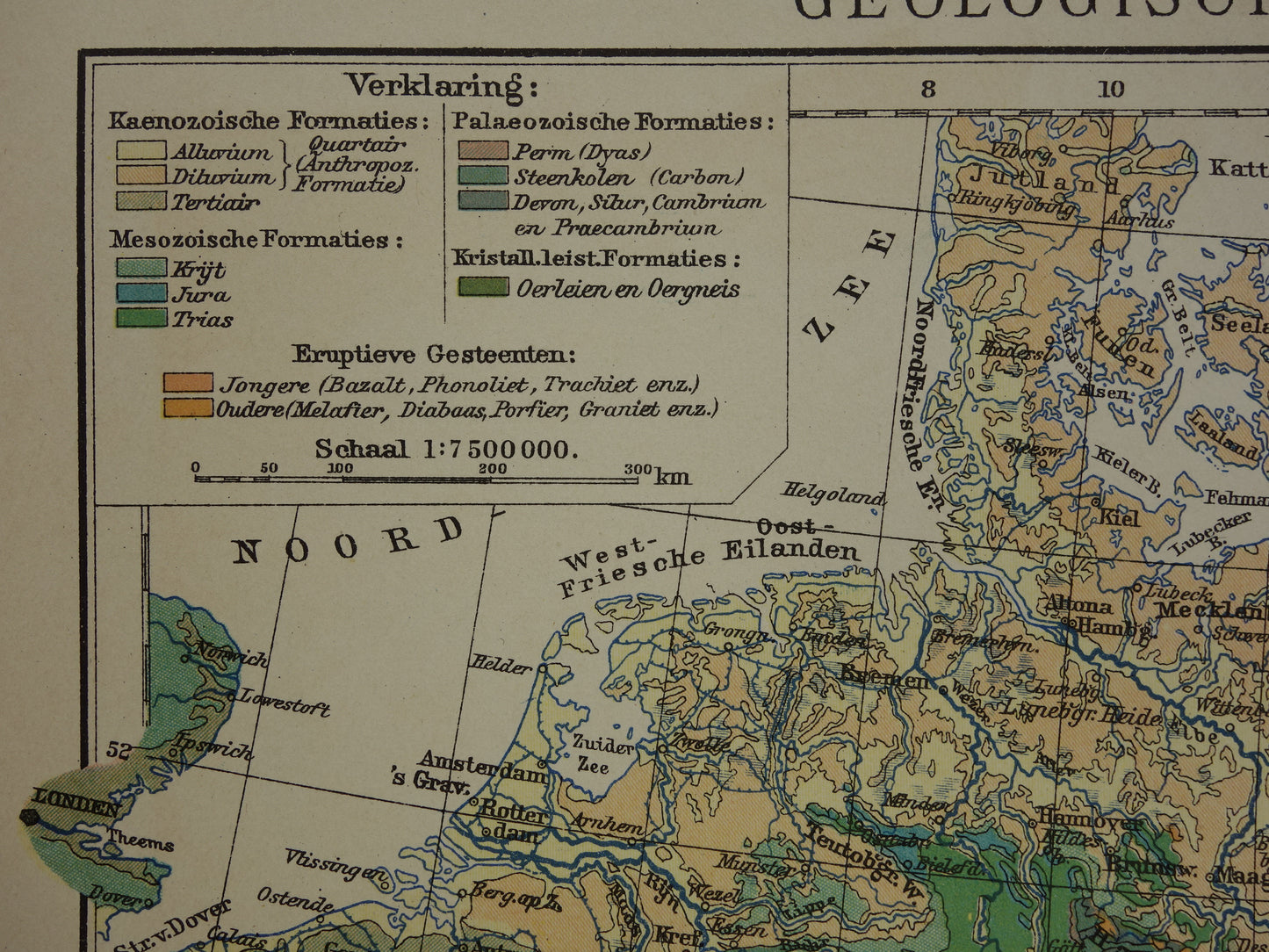 Old geological map of Central Europe Original antique geology map time scale formations vintage maps