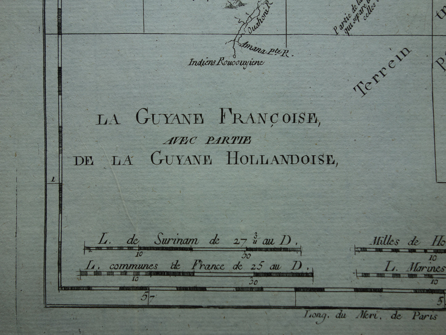 FRENCH GUIANA Old map of French Guiana with Suriname Original vintage French Bonne map from 1784