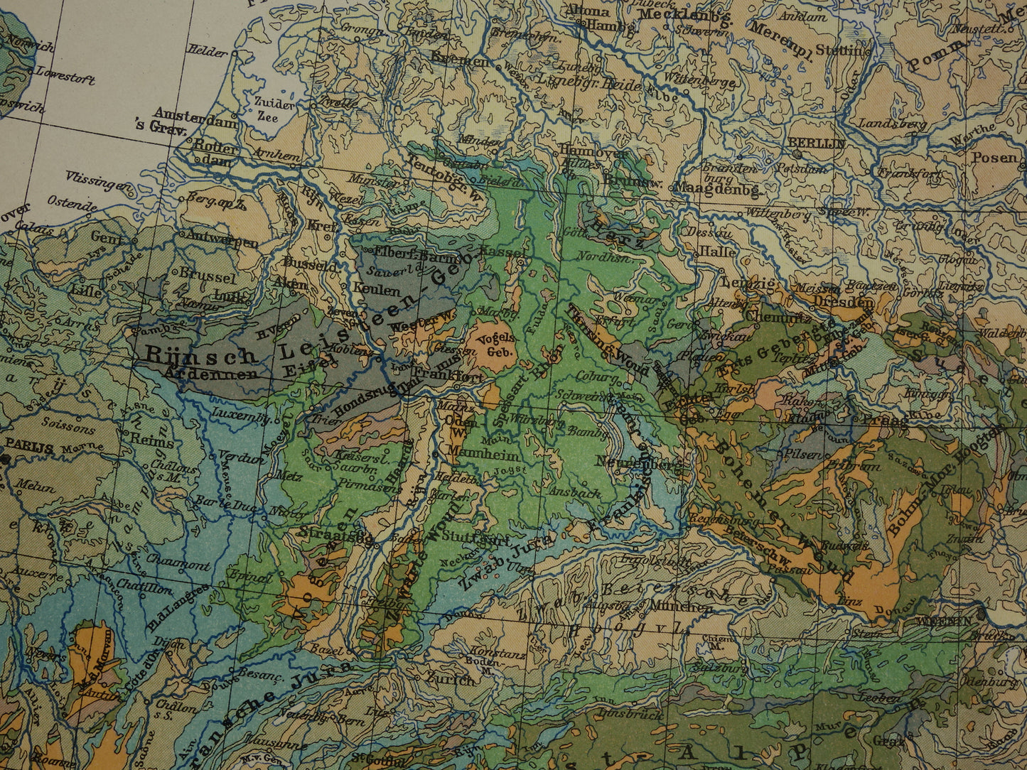 Old geological map of Central Europe Original antique geology map time scale formations vintage maps