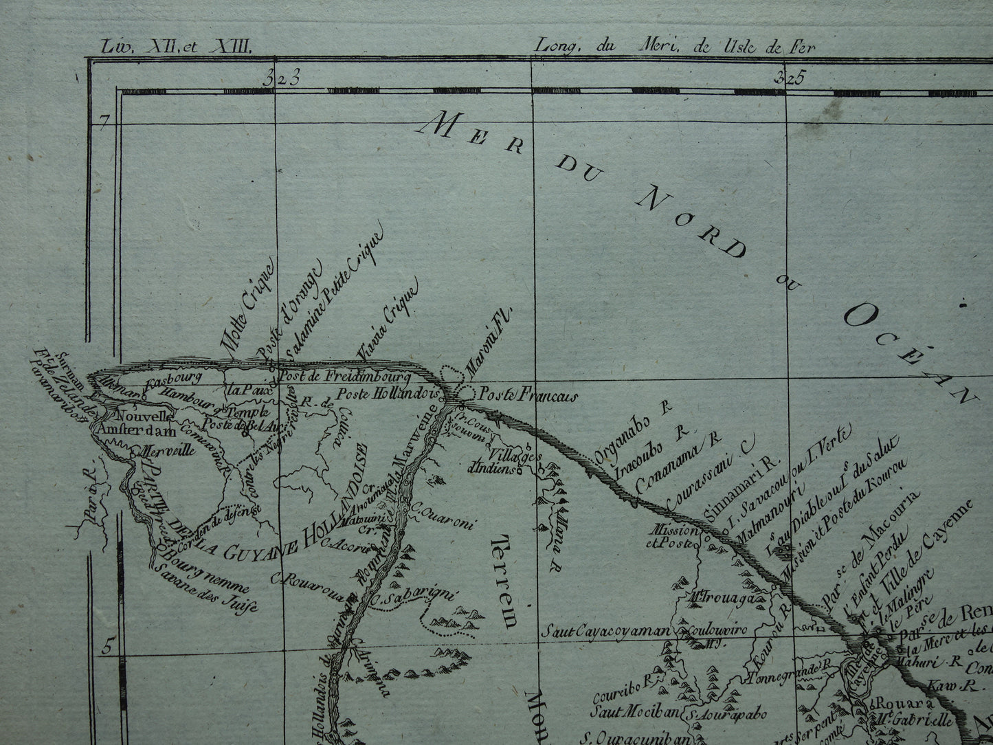 FRENCH GUIANA Old map of French Guiana with Suriname Original vintage French Bonne map from 1784