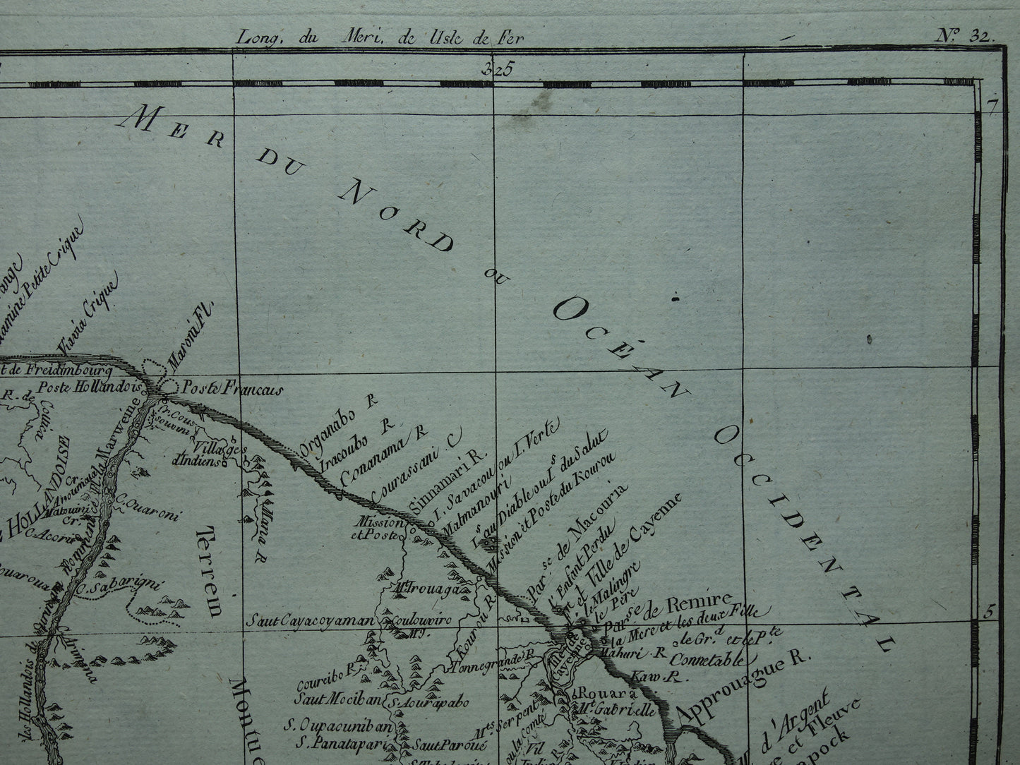 FRENCH GUIANA Old map of French Guiana with Suriname Original vintage French Bonne map from 1784