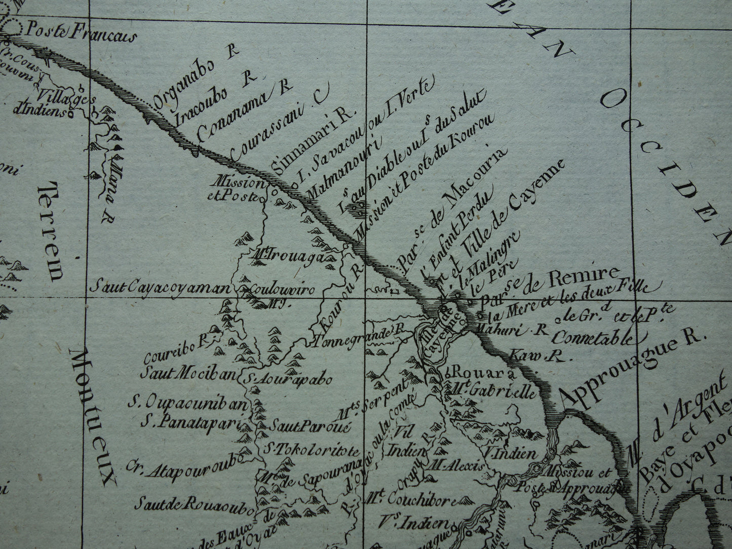 FRENCH GUIANA Old map of French Guiana with Suriname Original vintage French Bonne map from 1784