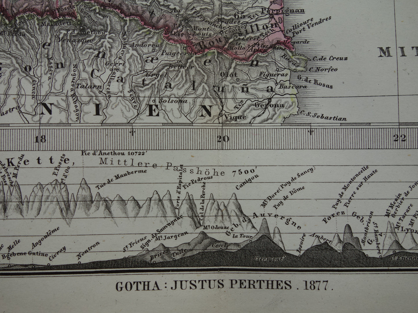 FRANCE old map of France 1877 original antique map/poster with date