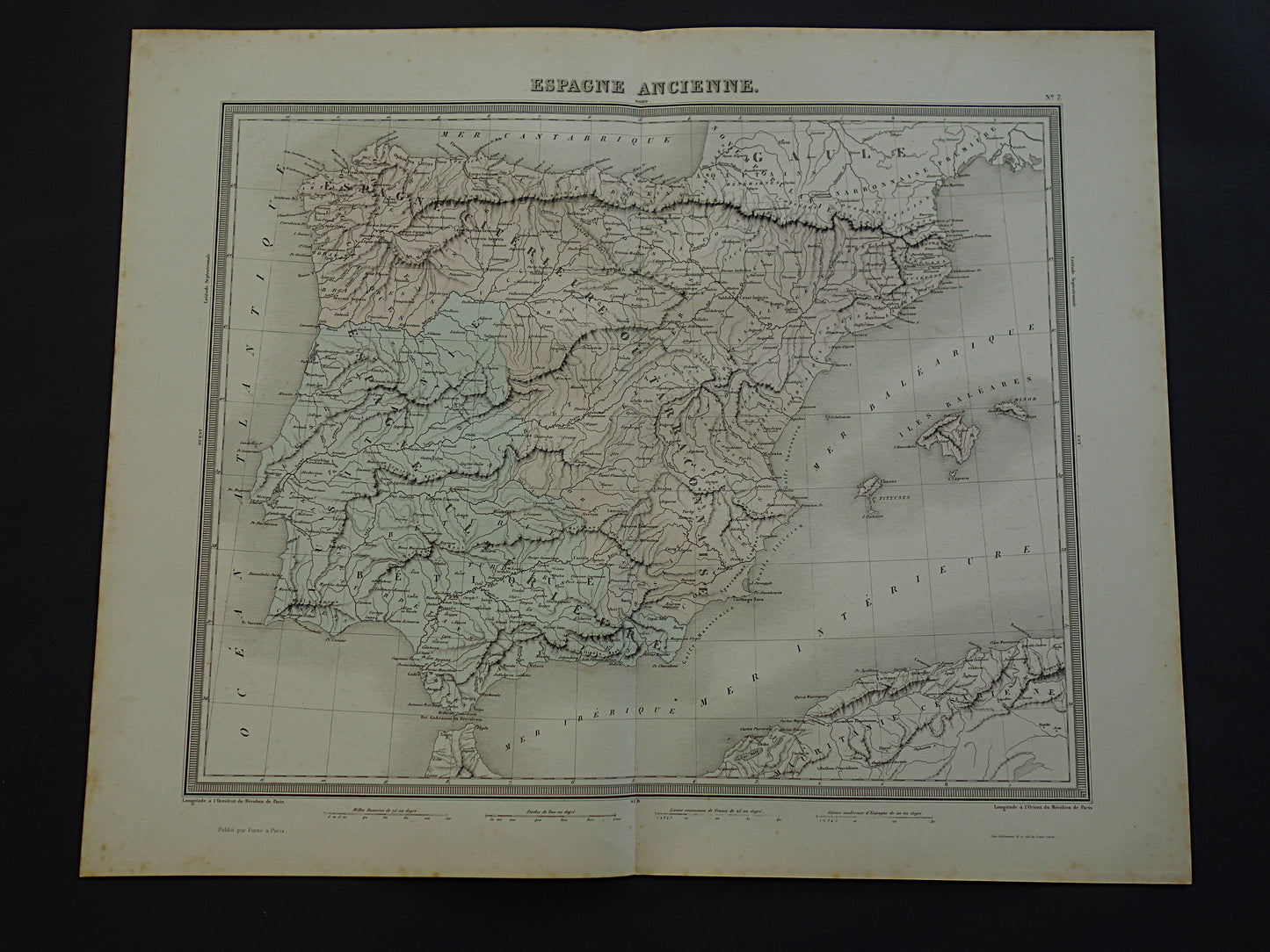 Oude landkaart van Spanje & Portugal in de klassieke oudheid - antieke kaart uit 1858 - geschiedeniskaar tmet Latijnse namen