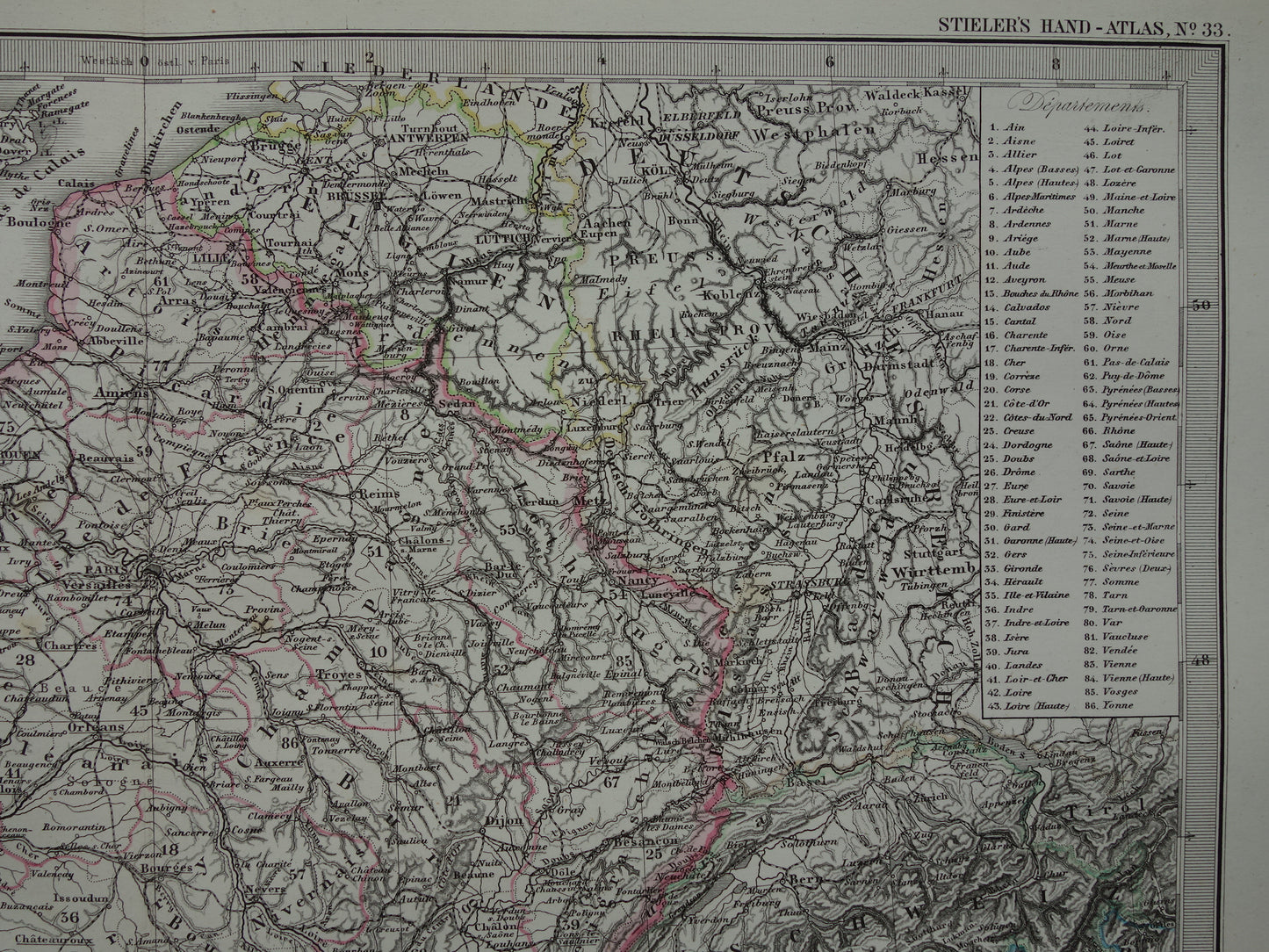 FRANCE old map of France 1877 original antique map/poster with date