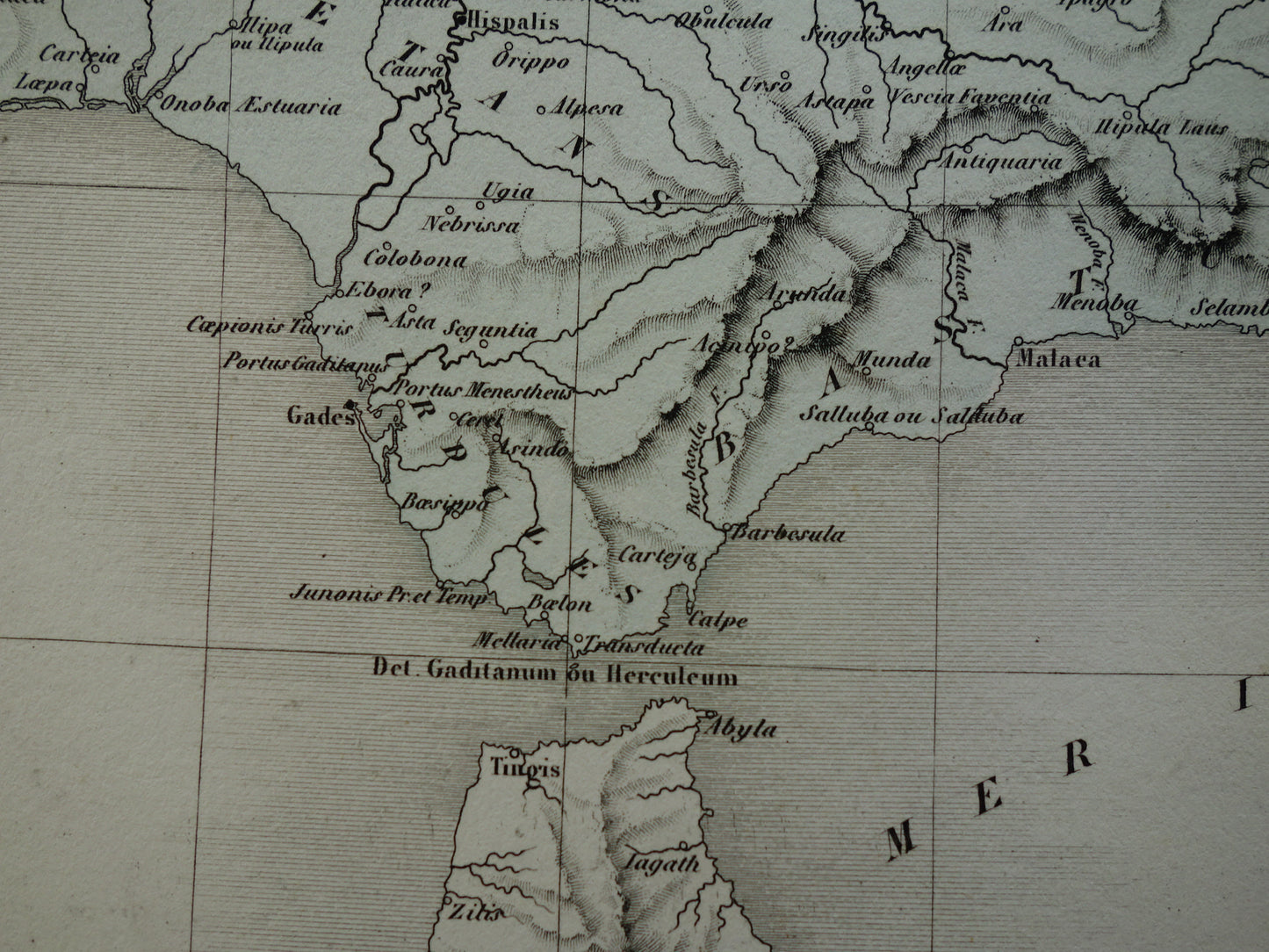 Old map of Spain &amp; Portugal in classical antiquity - antique map from 1858 - history map with Latin names