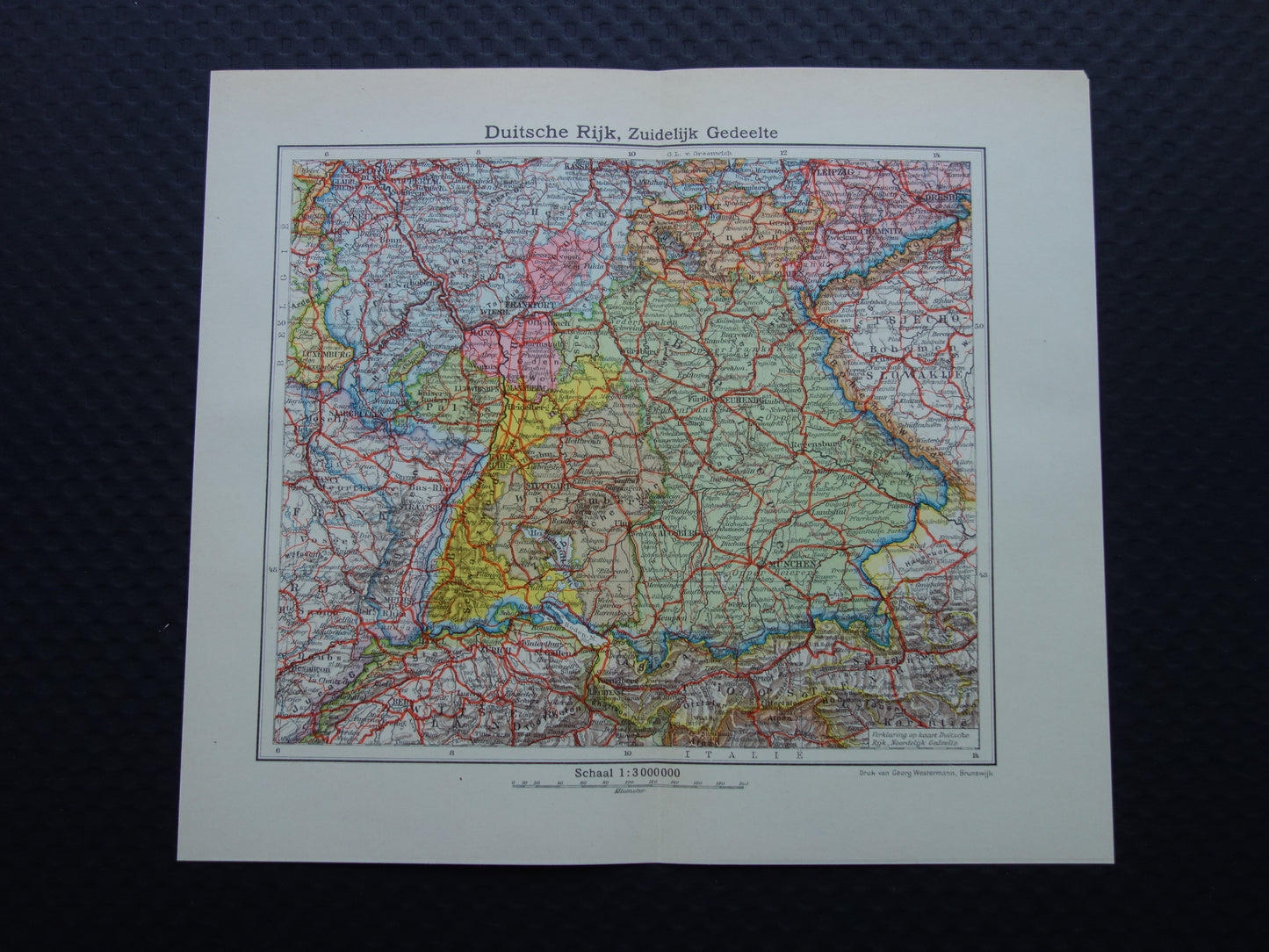 GERMANY old map of Bavaria 1933 original vintage Dutch map of Southern Germany