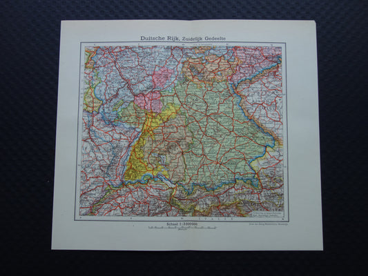 DEUTSCHLAND alte Karte von Bayern 1933 originale Vintage-Karte von Süddeutschland aus den Niederlanden