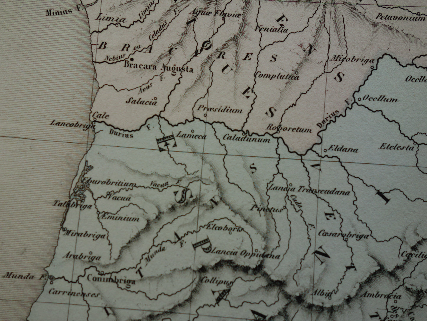 Old map of Spain &amp; Portugal in classical antiquity - antique map from 1858 - history map with Latin names