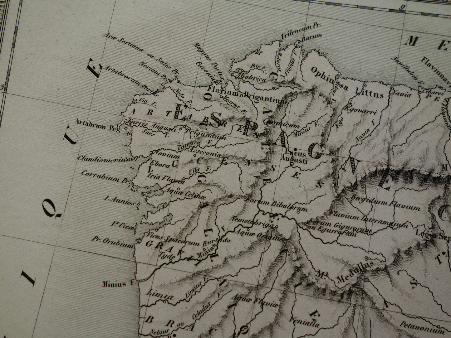 Old map of Spain &amp; Portugal in classical antiquity - antique map from 1858 - history map with Latin names