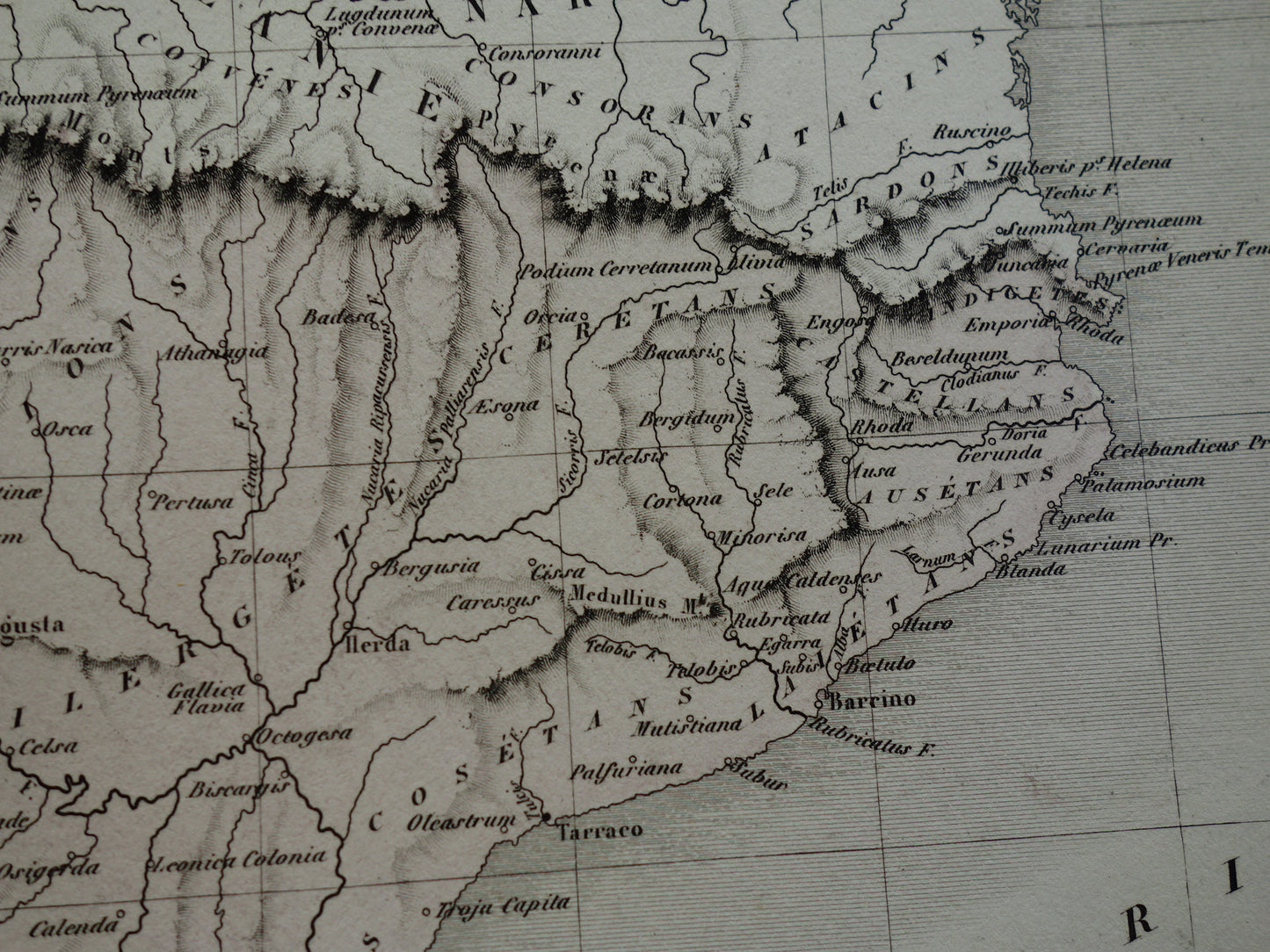 Old map of Spain &amp; Portugal in classical antiquity - antique map from 1858 - history map with Latin names