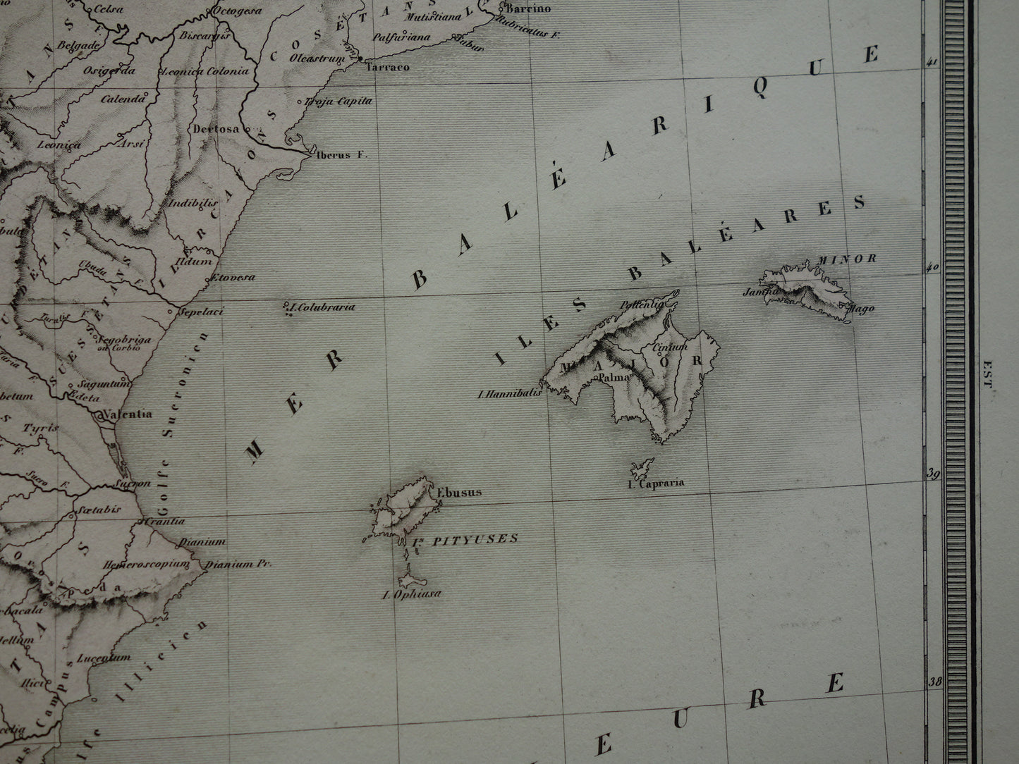 Old map of Spain &amp; Portugal in classical antiquity - antique map from 1858 - history map with Latin names