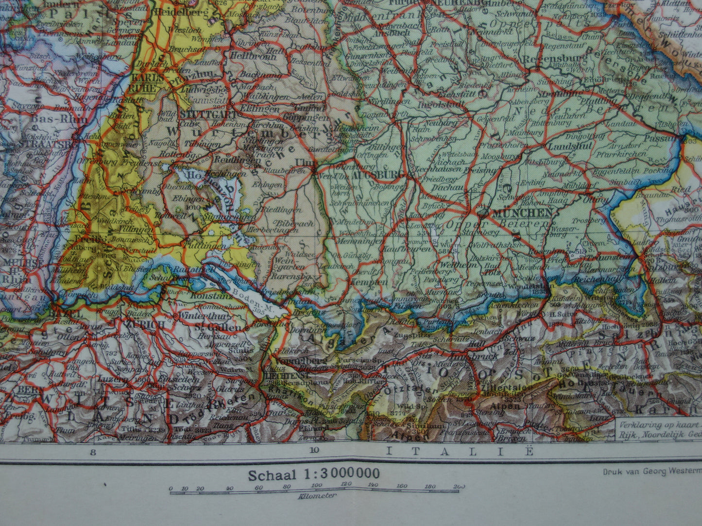 GERMANY old map of Bavaria 1933 original vintage Dutch map of Southern Germany