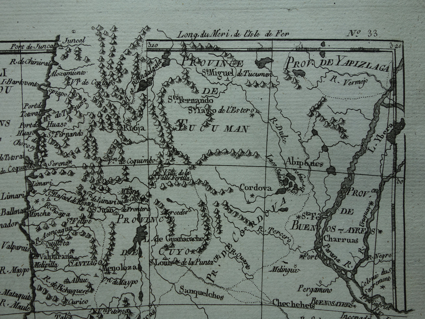 CHILE &amp; ARGENTINA Old map Original vintage French Bonne map from 1784