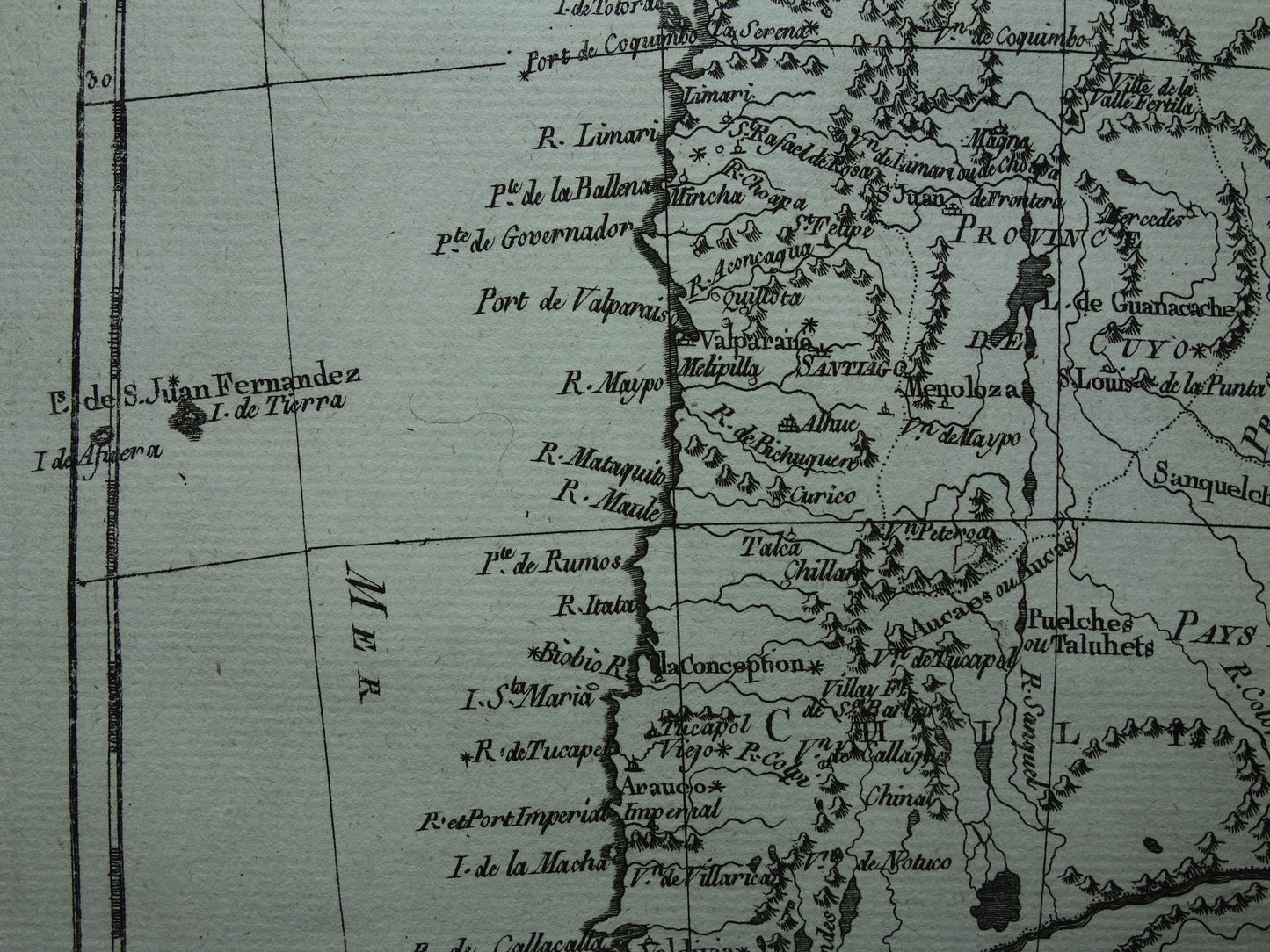 CHILE &amp; ARGENTINA Old map Original vintage French Bonne map from 1784